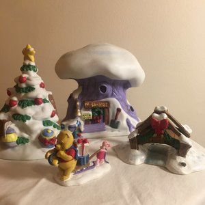 Winnie the Pooh Lighted Holiday Village - 4 piece
